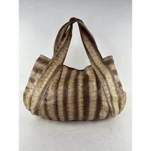 Beirn Jenna Tote Bag Purse Brown Cream Lightweight Striped shoulder bag Purse